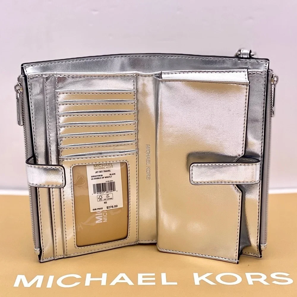 Michael Kors Jet Set Travel Large Embellished Signature Logo Wristlet Wallet